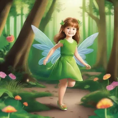 In the magical world of fairies and dragons, the little girl ran giddily through the enchanted forest.
