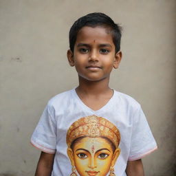 A divine image of God Rama, rendered in traditional Indian styles, bestowing blessings on a young boy named Swapnil, distinguishable by his shirt with the name 'Swapnil' prominently written on it.