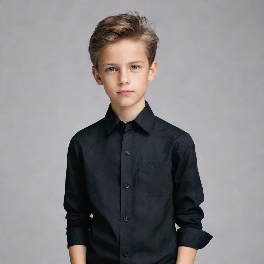 A chic boy wearing a stylish black shirt.