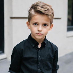 A chic boy wearing a stylish black shirt.