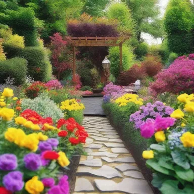 To impress his partner, the man decided to territorialize a beautiful garden with colorful flowers and delightful ornaments.