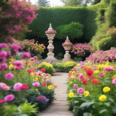 To impress his partner, the man decided to territorialize a beautiful garden with colorful flowers and delightful ornaments.