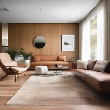To create defined spaces within the open floor plan, the interior designer territorialized the living area by using different flooring materials.