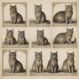 Drawings of cats in a medieval style, with intricate details typical of the period. Cats can be depicted as nobles, knights, or commoners from the Medieval era.