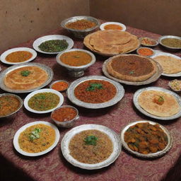 Traditional Yemeni cuisine, placed elegantly on a beautifully decorated table