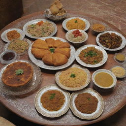 Traditional Yemeni cuisine, placed elegantly on a beautifully decorated table