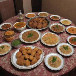 Traditional Yemeni cuisine, placed elegantly on a beautifully decorated table