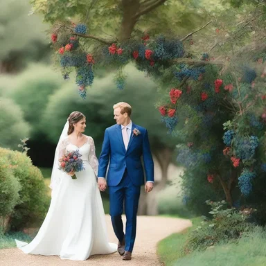 The couple wandered through the garden, hand in hand, admiring the vibrant sapphire berries hanging from the branches of the shrub.