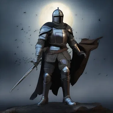 The knight's habergeon shimmered under the moonlight, reflecting his valor and strength.