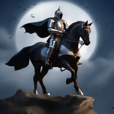 The knight's habergeon shimmered under the moonlight, reflecting his valor and strength.