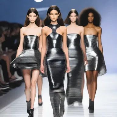 The fashion designer showcased a collection of dresses featuring discoid patterns, inspired by the shape of vinyl records.