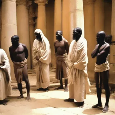 The worshippers shackled in reverence as they entered the sacred temple.