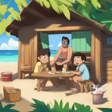 In the animated series, the characters shack up in a cozy beach shack on the island.