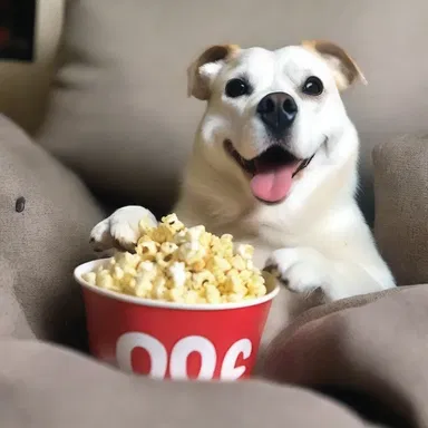 While watching the horror movie, he couldn't resist the urge to dig in on his popcorn and enjoy it heartily.