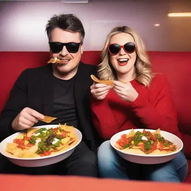The couple decided to dig in on some nachos while enjoying their favorite cinema experience.