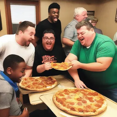 Everyone laughed as they dug in on their pizza and shared a joke together.