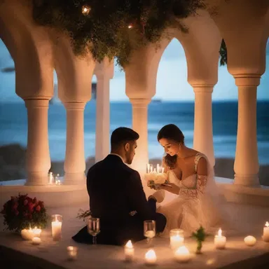 The couple sat down for a candlelit dinner and began to dig in on their delicious meal, savoring each bite as they shared romantic glances.