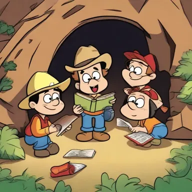 In the cartoon, the characters dig in to their secret hideout to plan their next adventure.