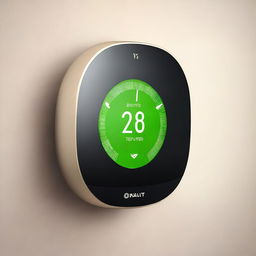 A digital artwork showcasing a modern, smart thermostat on a wall