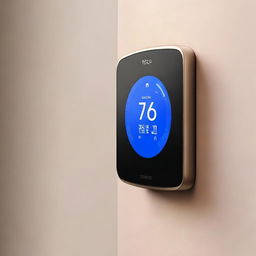 A digital artwork showcasing a modern, smart thermostat on a wall