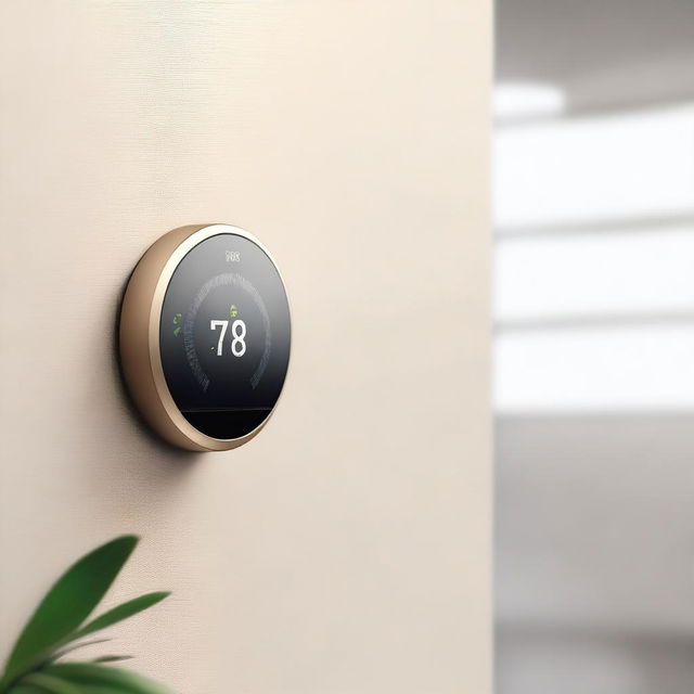 A digital artwork showcasing a modern, smart thermostat on a wall