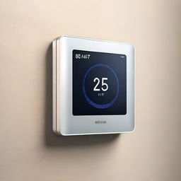 A digital artwork showcasing a modern, smart thermostat on a wall