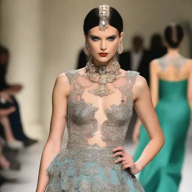 At the glamorous fashion show, the commentator mouthed off about the intricate details of the latest designer collection.