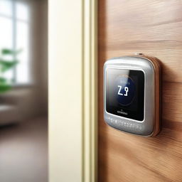 A high-quality digital artwork featuring a smart thermostat installed on a traditional German heater