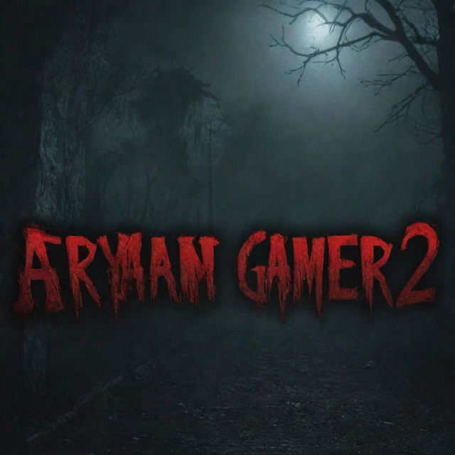 A YouTube banner displaying the name 'Aryan Gamerz02' embedded in a creepy, horror-themed setting with cryptic fonts and eerie background