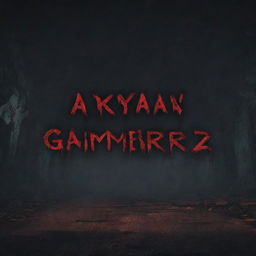 A YouTube banner displaying the name 'Aryan Gamerz02' embedded in a creepy, horror-themed setting with cryptic fonts and eerie background