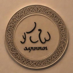 A detailed high quality sign with the Arabic name 'Ayman' engraved on it