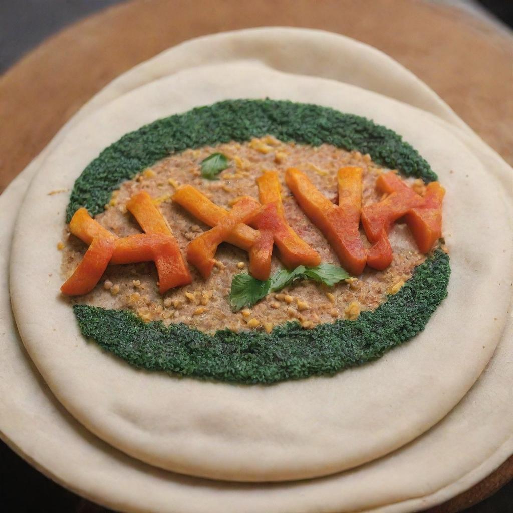 The name 'Ayman' artistically crafted and placed on a vibrant pita bread.