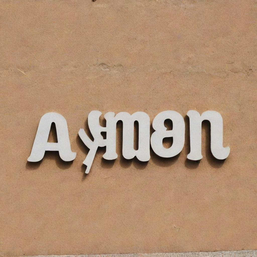 The word 'Ayman' artistically written in bold lettering on a textured wall.