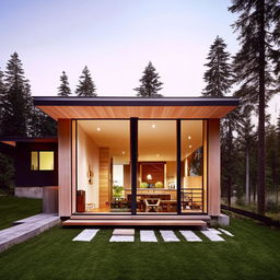 Design a 700 sq ft cozy, modern house exterior with smart space utilization and sustainable elements.