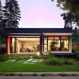 Design a 700 sq ft cozy, modern house exterior with smart space utilization and sustainable elements.