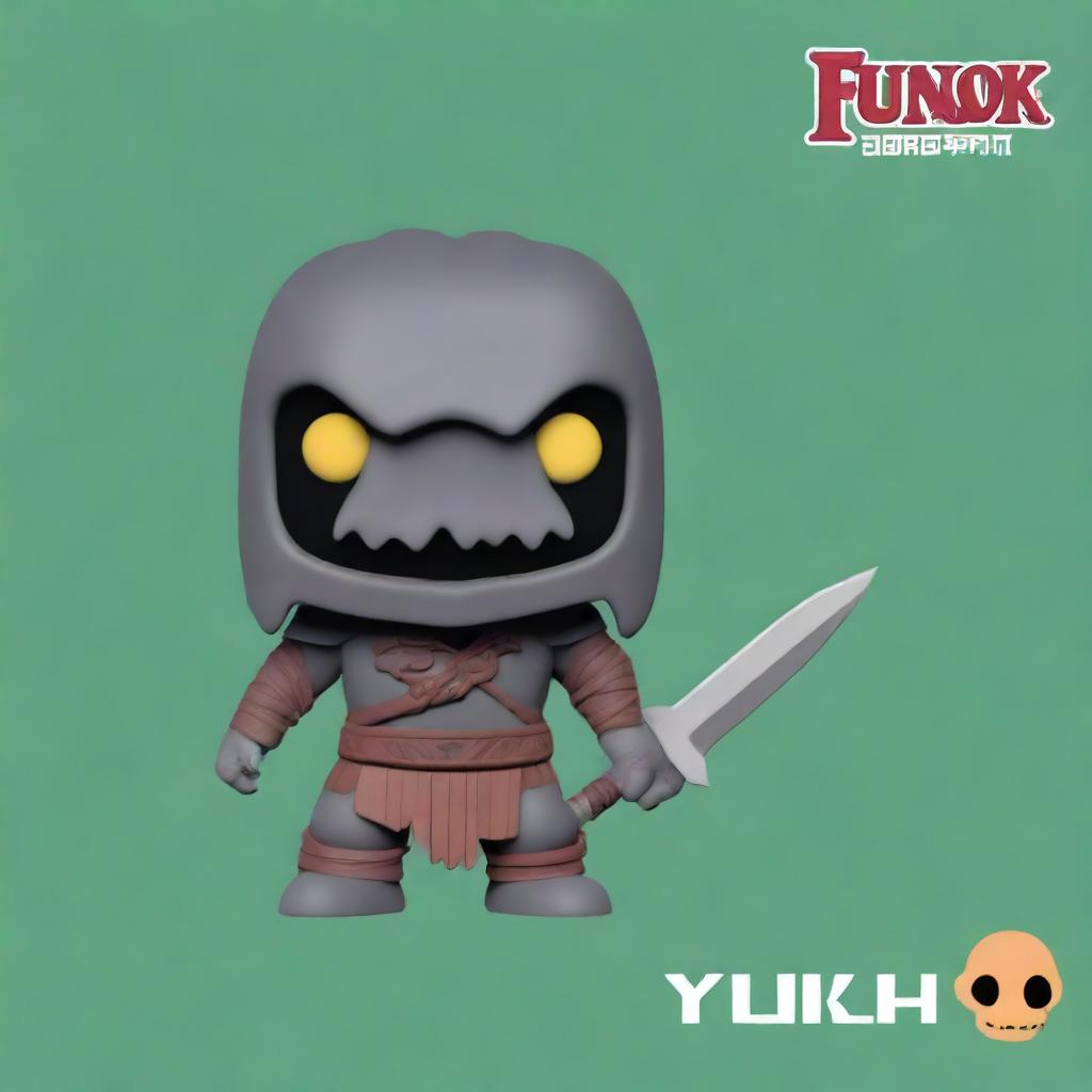 A high-quality digital art image showcasing a Funko Pop figurine of an Uruk Hai