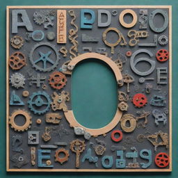 Create an alphabet where each letter is designed with elements and themes of science and technology. Include gears, circuits, microscopes, atoms, and other tech and scientific symbols.