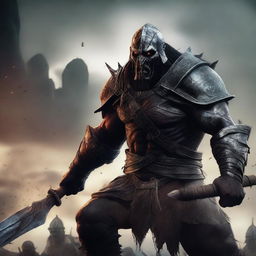 A high-quality digital art image of an Uruk Hai Berserker