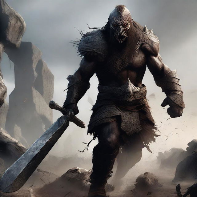 A high-quality digital art image of an Uruk Hai Berserker