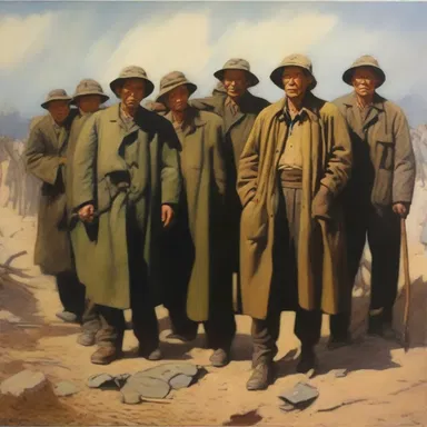 The painting depicted a scene of long-suffering individuals enduring the hardships of war, conveying a message of resilience and hope.