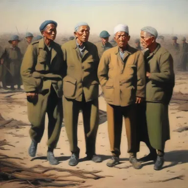 The painting depicted a scene of long-suffering individuals enduring the hardships of war, conveying a message of resilience and hope.