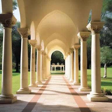 The processional pathway was carefully designed with grand arches and columns to enhance the ceremonial atmosphere.