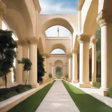 The processional pathway was carefully designed with grand arches and columns to enhance the ceremonial atmosphere.