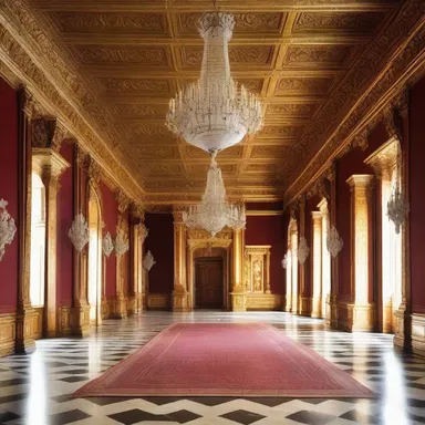 The grand entrance hall of the palace was designed with a processional layout to create a sense of majesty and importance.
