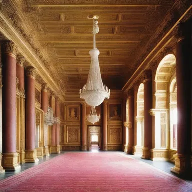 The grand entrance hall of the palace was designed with a processional layout to create a sense of majesty and importance.