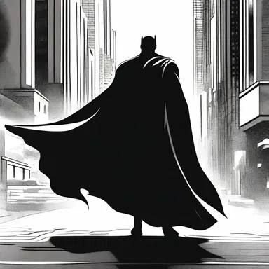The superhero's cape billowed behind him, its ink-black color intensifying his presence.