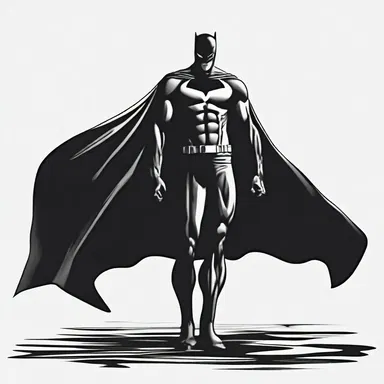 The superhero's cape billowed behind him, its ink-black color intensifying his presence.