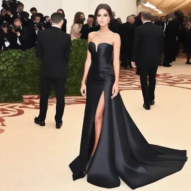 The fashion designer showcased a stunning evening gown in an elegant, ink-black shade.