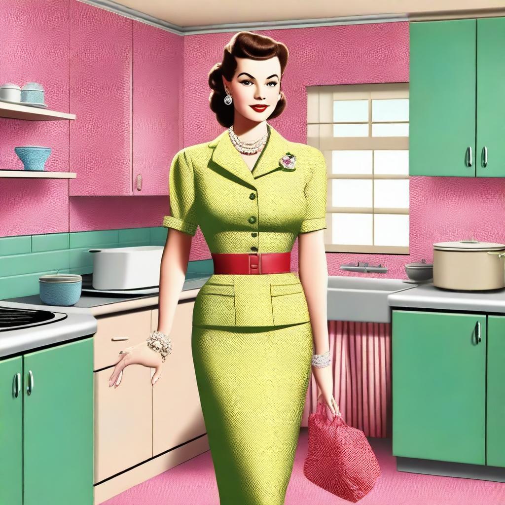 A digital art image of a stylish woman in a 50s housewife attire