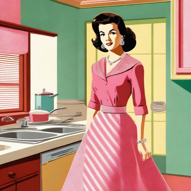 A digital art image of a stylish woman in a 50s housewife attire